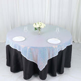 60x60inch Iridescent Blue Duchess Sequin Square Table Overlay, Table Linen Decor