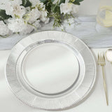 25 Pack | Metallic Silver Sunray 10inch Serving Dinner Paper Plates, Disposable Party Plates