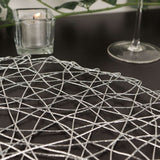 6 Pack | 15inch Silver Metallic String Woven Placemats, Round Table Mats