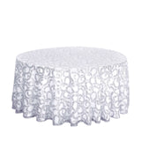 120inch Silver Sequin Leaf Embroidered Seamless Tulle Round Tablecloth, Sheer Table Overlay
