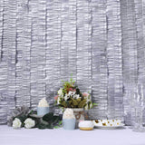 3 Rolls | 28ft Silver Ruffled Tissue Paper Party Streamers, Crepe Paper Backdrop Decorations