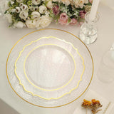 18 Pack Economy Plastic Round Charger Plates 13inch in Clear Hammered Design with Gold Rim