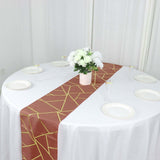 9ft Terracotta (Rust) With Gold Foil Geometric Pattern Table Runner