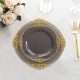 10 Pack Transparent Black Disposable Salad Plates Gold Leaf Embossed Baroque Rim