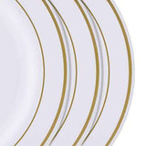 10 Pack | 8inch Très Chic Gold Rim White Disposable Salad Plates, Plastic Appetizer Plates#whtbkgd