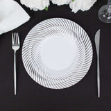 10 Pack | 7inch White / Silver Swirl Rim Disposable Salad Plates