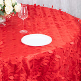 132inch Red 3D Leaf Petal Taffeta Fabric Round Tablecloth