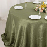 Dusty Sage Green Accordion Crinkle Taffeta Round Tablecloth 132inch Seamless for 6 Foot Table