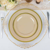 10 Pack | 7inch Regal Taupe and Gold Round Plastic Dessert Plates