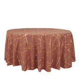 Terracotta (Rust) Seamless Round Polyester Tablecloth With Gold Foil Geometric Pattern - 120inch