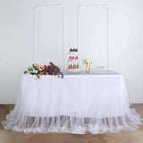 21FT White Extra Long 48 inch Two Layered Tulle & Satin Table Skirt