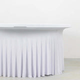 6ft White Wavy Spandex Fitted Round 1-Piece Tablecloth Table Skirt, Stretchy Table Cover Ruffles