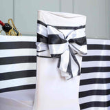 5 Pack | 6" x 108 " | Black & White | Stripe Satin Chair Sashes