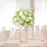 22-Inch White Silk Rose Grand Centerpiece – Pre-Made Artificial Flower Ball for Wedding