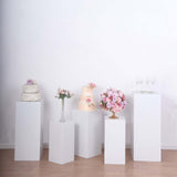 Set of 5 White Metal Rectangular Prop Pedestal Stands Backdrop Decor, Plinth Pillar Display Boxes