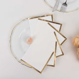 50 Pack White Disposable Cocktail Napkins with Gold Foil Edge