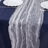 9ft White Sheer Crinkled Organza Table Runner, Premium Shimmer Chiffon Layered Table Runner