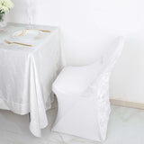 White Satin Rosette Spandex Stretch Fitted Folding Chair Cover