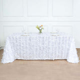 90x156inch White 3D Leaf Petal Taffeta Fabric Rectangle Tablecloth