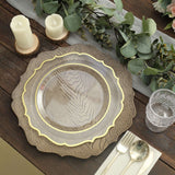 6 Pack | 13inch Rustic Natural Embossed Wood Grain Acrylic Charger Plates with Scalloped Rim