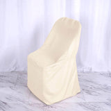 10 Pack Beige Polyester Folding Chair Covers, Reusable Stain Resistant Slip On Chair Covers