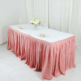 17ft Blush / Rose Gold Metallic Shimmer Tinsel Spandex Pleated Table Skirt with Top Velcro Strip