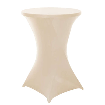 Spandex 24"-32" Round Cocktail Table Cover Beige - Easy to Maintain Stretch Fitted Highboy Tablecloth