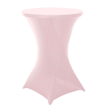 Spandex 24"-32" Round Cocktail Table Cover Blush - Easy to Maintain Stretch Fitted Highboy Tablecloth