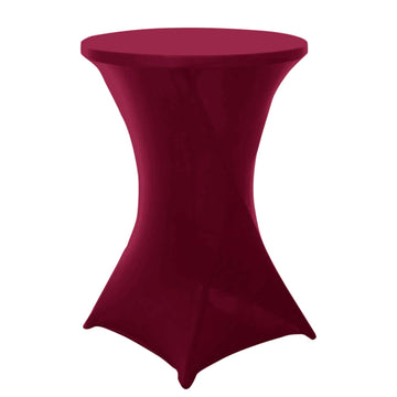 Spandex 24"-32" Round Cocktail Table Cover Burgundy - Easy to Maintain Stretch Fitted Highboy Tablecloth