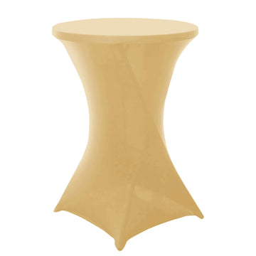 Spandex 24"-32" Round Cocktail Table Cover Champagne - Easy to Maintain Stretch Fitted Highboy Tablecloth