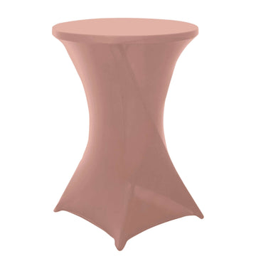 Spandex 24"-32" Round Cocktail Table Cover Dusty Rose - Easy to Maintain Stretch Fitted Highboy Tablecloth