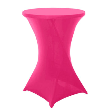 Spandex 24"-32" Round Cocktail Table Cover Fuchsia - Easy to Maintain Stretch Fitted Highboy Tablecloth