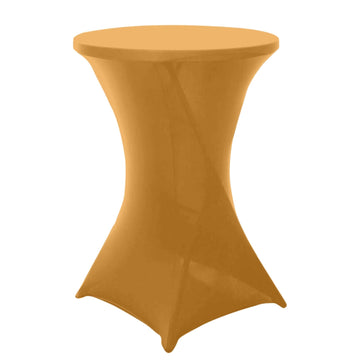 Spandex 24"-32" Round Cocktail Table Cover Gold - Easy to Maintain Stretch Fitted Highboy Tablecloth for Stylish Events