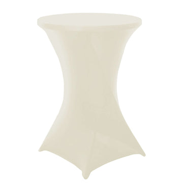 Spandex 24"-32" Round Cocktail Table Cover Ivory - Easy to Maintain Stretch Fitted Highboy Tablecloth