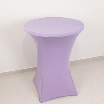 Spandex 24"-32" Round Cocktail Table Cover Lavender Lilac - Easy to Maintain Stretch Fitted Highboy Tablecloth