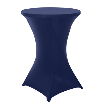 Spandex 24"-32" Round Cocktail Table Cover Navy Blue - Easy to Maintain Stretch Fitted Highboy Tablecloth