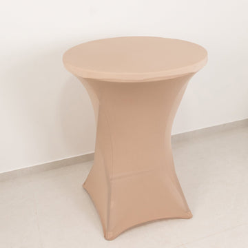 Spandex 24"-32" Round Cocktail Table Cover Nude - Easy to Maintain Stretch Fitted Highboy Tablecloth