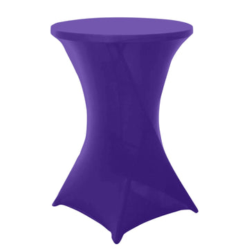 Spandex 24"-32" Round Cocktail Table Cover Purple - Easy to Maintain Stretch Fitted Highboy Tablecloth