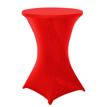 Spandex 24"-32" Round Cocktail Table Cover Red - Easy to Maintain Stretch Fitted Highboy Tablecloth