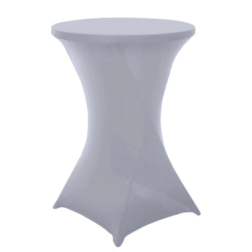 Spandex 24"-32" Round Cocktail Table Cover Silver - Easy to Maintain Stretch Fitted Highboy Tablecloth