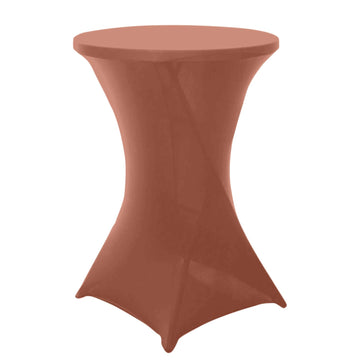 Spandex 24"-32" Round Cocktail Table Cover Terracotta (Rust) - Easy to Maintain Stretch Fitted Highboy Tablecloth