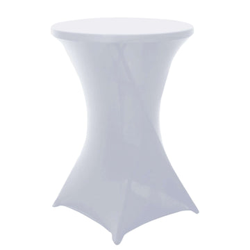 Spandex 24"-32" Round Cocktail Table Cover White - Easy to Maintain Stretch Fitted Highboy Tablecloth for Stylish Events