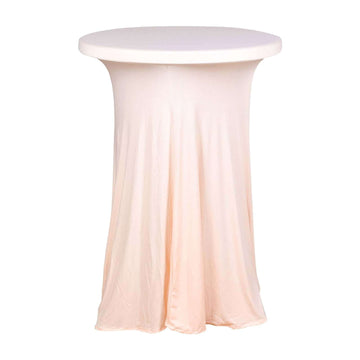 Spandex 32" Round Cocktail Table Cover Skirt Blush With Natural Wavy Drapes