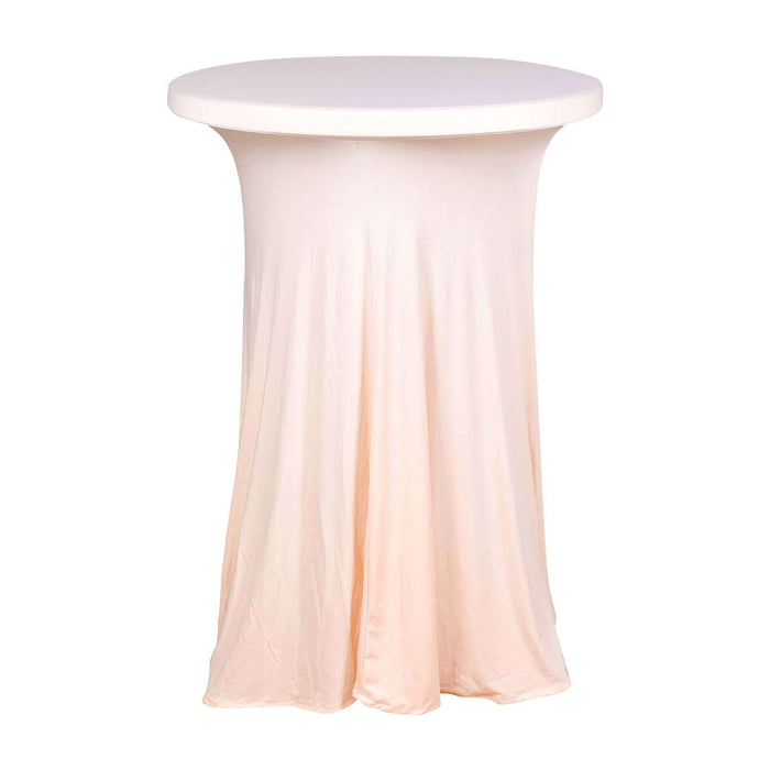 Blush / Rose Gold Round Heavy Duty Spandex Cocktail Table Cover With Natural Wavy Drapes