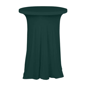 Spandex 32" Round Cocktail Table Cover Skirt Hunter Emerald Green With Natural Wavy Drapes