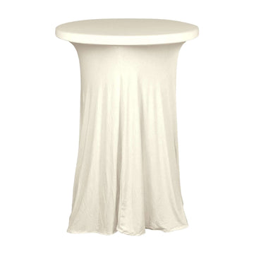 Spandex 32" Round Cocktail Table Cover Skirt Ivory With Natural Wavy Drapes