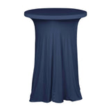 Navy Blue Round Heavy Duty Spandex Cocktail Table Cover With Natural Wavy Drapes