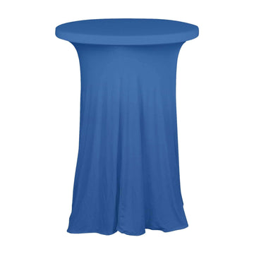 Spandex 32" Round Cocktail Table Cover Skirt Royal Blue With Natural Wavy Drapes