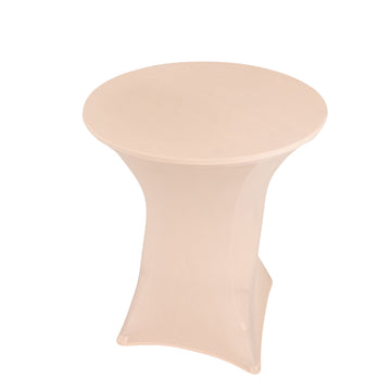 Spandex 33"-36" Round Cocktail Table Cover Blush - Easy to Maintain Stretch Fitted Highboy Tablecloth