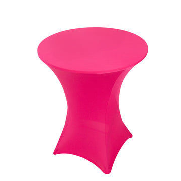 Spandex 33"-36" Round Cocktail Table Cover Fuchsia - Easy to Maintain Stretch Fitted Highboy Tablecloth